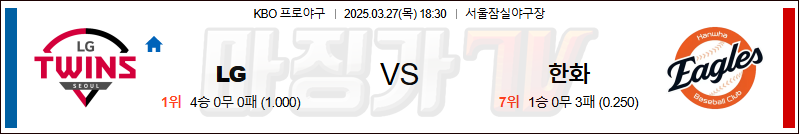 03월 27일 KBO LG 한화 KBO/NPB분석 무료중계 스포츠분석