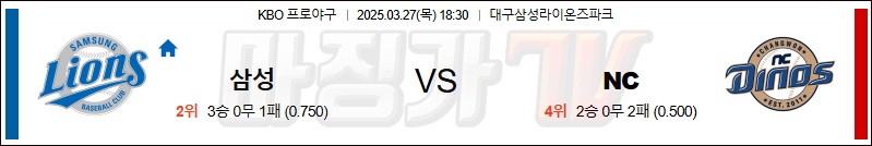 03월 27일 KBO 삼성 NC KBO/NPB분석 무료중계 스포츠분석