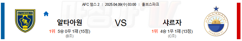 04월 09일 AFC 챔피언스리그 2 알 타원 샤르자 FC 해외축구분석 무료중계 스포츠분석