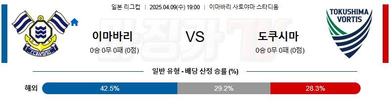 04월 09일 일본 YBC 르방컵 이마바리 도쿠시마 보르티스 K리그/J리그분석 무료중계 스포츠분석