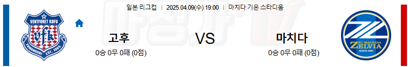 04월 09일 일본 YBC 르방컵 반포레 고후 마치다 젤비아 K리그/J리그분석 무료중계 스포츠분석