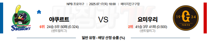 07월 17일 NPB 야쿠르트 요미우리 KBO/NPB분석 무료중계 스포츠분석 관련 이미지