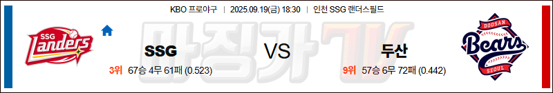 2025-09-19 KBO SSG 두산 KBO/NPB분석 무료중계 스포츠분석 관련 이미지