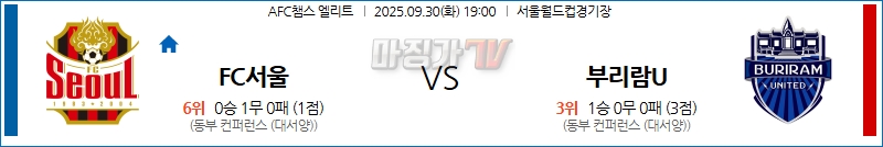 2025-09-30 AFC 챔피언스리그 서울FC 부리람 유나이티드 FC 해외축구분석 무료중계 스포츠분석 관련 이미지