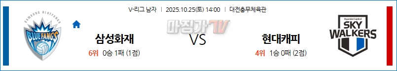 2025-10-25 V-리그 남자부 삼성화재 현대캐피탈 국내농구/배구분석 무료중계 스포츠분석 관련 이미지