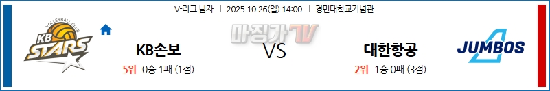 2025-10-26 V-리그 남자부 KB 손해보험 대한항공 국내농구/배구분석 무료중계 스포츠분석 관련 이미지