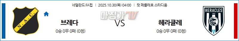 2025-10-30 네덜란드 FA컵 NAC 브레다 헤라클레스 알멜로 해외축구분석 무료중계 스포츠분석 관련 이미지