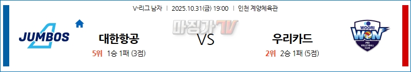 2025-10-31 V-리그 남자부 대한항공 우리카드 국내농구/배구분석 무료중계 스포츠분석 관련 이미지