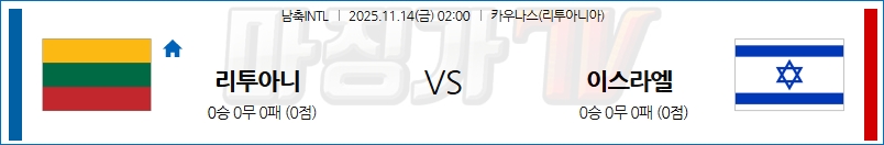 2025-11-14 남축INTL 리투아니아 이스라엘 해외축구분석 무료중계 스포츠분석 관련 이미지