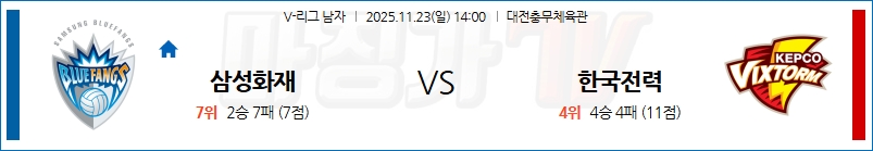 2025-11-23 V-리그 남자부 삼성화재 한국전력 국내농구/배구분석 무료중계 스포츠분석 관련 이미지