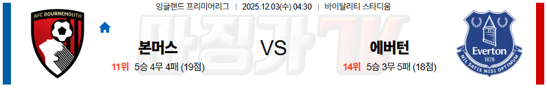 2025-12-03 프리미어리그 본머스 에버턴 해외축구분석 무료중계 스포츠분석 관련 이미지