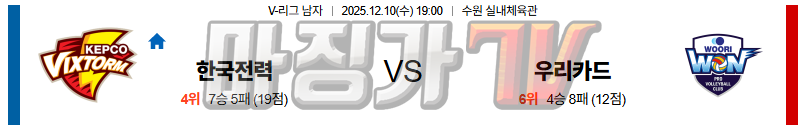 2025-12-10 V-리그 남자부 한국전력 우리카드 국내농구/배구분석 무료중계 스포츠분석 관련 이미지