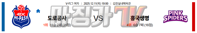 2025-12-11 V-리그 여자부 한국 도로공사 흥국생명 국내농구/배구분석 무료중계 스포츠분석 관련 이미지