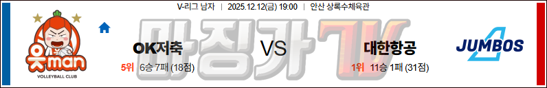 2025-12-12 V-리그 남자부 OK 저축은행 대한항공 국내농구/배구분석 무료중계 스포츠분석 관련 이미지