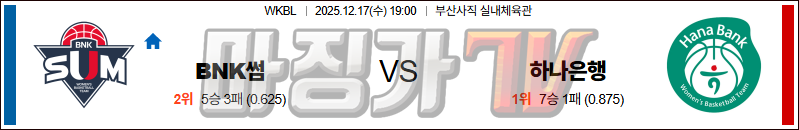 2025-12-17 WKBL BNK썸 하나은행 국내농구/배구분석 무료중계 스포츠분석 관련 이미지