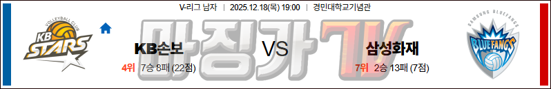 2025-12-18 V-리그 남자부 KB 손해보험 삼성화재 국내농구/배구분석 무료중계 스포츠분석 관련 이미지