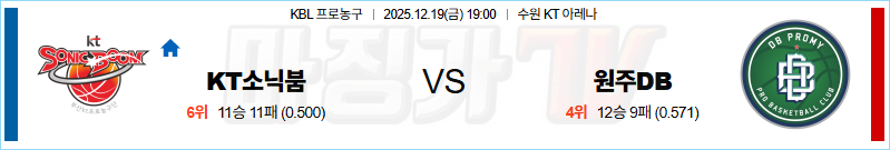 2025-12-19 KBL 수원 KT 원주 DB 국내농구/배구분석 무료중계 스포츠분석 관련 이미지