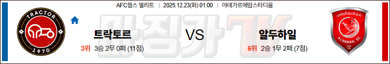 2025-12-23 AFC 챔피언스리그 트락토르 사지 FC 알두할리 해외축구분석 무료중계 스포츠분석 관련 이미지