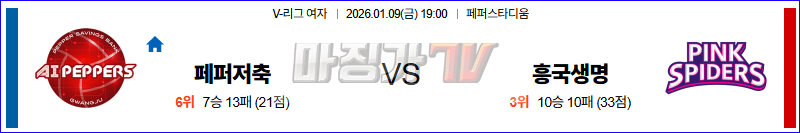 2026-01-09 V-리그 여자부 페퍼저축은행 흥국생명 국내농구/배구분석 무료중계 스포츠분석 관련 이미지