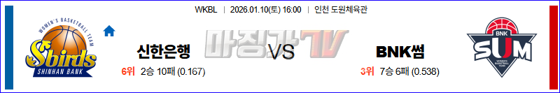 2026-01-10 WKBL 신한은행 BNK썸 국내농구/배구분석 무료중계 스포츠분석 관련 이미지
