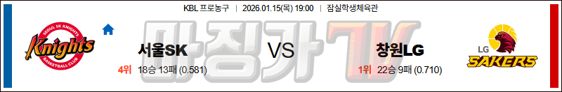 2026-01-15 KBL 서울 SK 창원 LG 국내농구/배구분석 무료중계 스포츠분석 관련 이미지