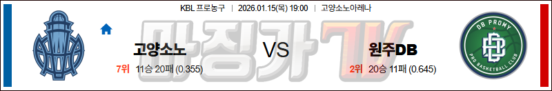 2026-01-15 KBL 고양 소노 원주 DB 국내농구/배구분석 무료중계 스포츠분석 관련 이미지