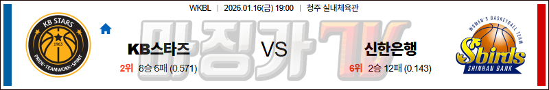 2026-01-16 WKBL KB스타즈 신한은행 국내농구/배구분석 무료중계 스포츠분석 관련 이미지