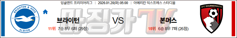 2026-01-20 프리미어리그 브라이턴 & 호브 앨비언 본머스 해외축구분석 무료중계 스포츠분석 관련 이미지