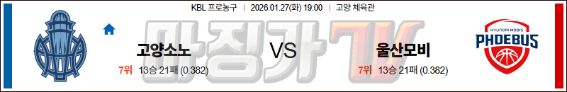 2026-01-27 KBL 고양 소노 울산 현대모비스 국내농구/배구분석 무료중계 스포츠분석 관련 이미지