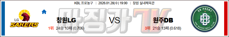 2026-01-28 KBL 창원 LG 원주 DB 국내농구/배구분석 무료중계 스포츠분석 관련 이미지