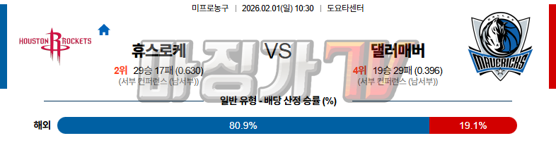 2026-02-01 NBA 휴스턴 로켓츠 댈러스 매버릭스 NBA분석 무료중계 스포츠분석 관련 이미지