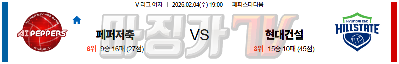 2026-02-04 V-리그 여자부 페퍼저축은행 현대건설 국내농구/배구분석 무료중계 스포츠분석 관련 이미지