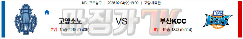 2026-02-04 KBL 고양 소노 부산 KCC 국내농구/배구분석 무료중계 스포츠분석 관련 이미지