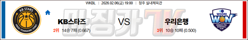 2026-02-06 WKBL KB스타즈 우리은행 국내농구/배구분석 무료중계 스포츠분석 관련 이미지