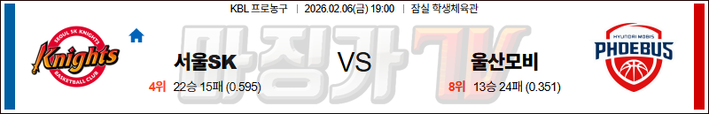 2026-02-06 KBL 서울 SK 울산 현대모비스 국내농구/배구분석 무료중계 스포츠분석 관련 이미지