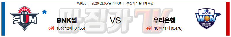 2026-02-08 WKBL BNK썸 우리은행 국내농구/배구분석 무료중계 스포츠분석 관련 이미지