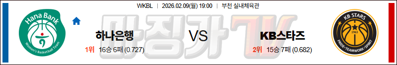 2026-02-09 WKBL 하나은행 KB스타즈 국내농구/배구분석 무료중계 스포츠분석 관련 이미지