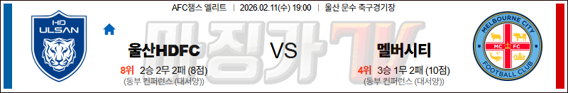 2026-02-11 AFC 챔피언스리그 울산HD 멜버른 시티 FC 해외축구분석 무료중계 스포츠분석 관련 이미지