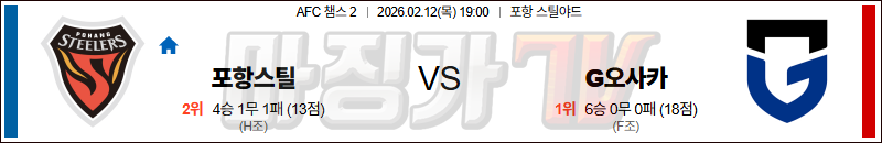 2026-02-12 AFC 챔피언스리그 2 포항 스틸러스 감바 오사카 해외축구분석 무료중계 스포츠분석 관련 이미지