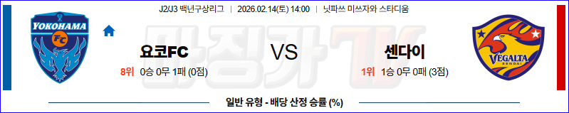 2026-02-14 J리그 백년구상리그 요코하마 FC 베갈타 센다이 K리그/J리그분석 무료중계 스포츠분석 관련 이미지
