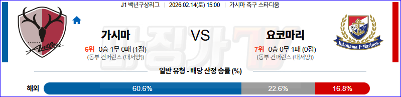 2026-02-14 J리그 백년구상리그 가시마 앤틀러스 요코하마 F 마리노스 K리그/J리그분석 무료중계 스포츠분석 관련 이미지