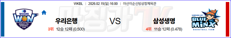 2026-02-15 WKBL 우리은행 삼성생명 국내농구/배구분석 무료중계 스포츠분석 관련 이미지