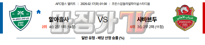 2026-02-17 AFC 챔피언스리그 알 아홀리 샤바브 알아흘리 두바이 해외축구분석 무료중계 스포츠분석 관련 이미지
