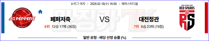 2026-02-18 V-리그 여자부 페퍼저축은행 정관장 국내농구/배구분석 무료중계 스포츠분석 관련 이미지