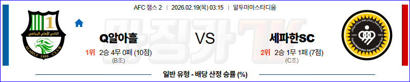 2026-02-19 AFC 챔피언스리그 2  알 아흘리 도하 세파한 FC 해외축구분석 무료중계 스포츠분석 관련 이미지