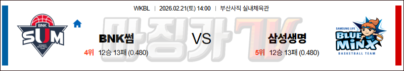 2026-02-21 WKBL BNK썸 삼성생명 국내농구/배구분석 무료중계 스포츠분석 관련 이미지
