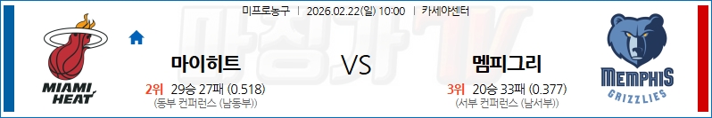 2026-02-22 NBA 마이애미 히트 멤피스 그리즐리즈 NBA분석 무료중계 스포츠분석 관련 이미지