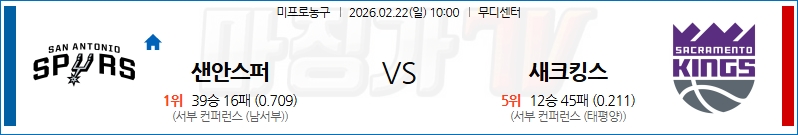 2026-02-22 NBA 샌안토니오 스퍼스 새크라멘토 킹스 NBA분석 무료중계 스포츠분석 관련 이미지