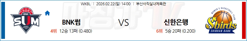 2026-02-22 WKBL BNK썸 신한은행 국내농구/배구분석 무료중계 스포츠분석 관련 이미지