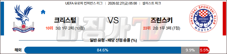 2026-02-27 UEFA 컨퍼런스리그 크리스탈 팰리스 HSK 즈리니스키 해외축구분석 무료중계 스포츠분석 관련 이미지